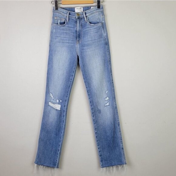 FRAME le sylvie slender straight jeans high rise overdrive distressed 24 - Picture 12 of 12